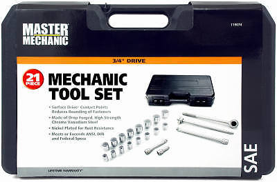 119074 0.75 In. Drive Master Mechanic Sae Standard Socket Set - 21 Piece