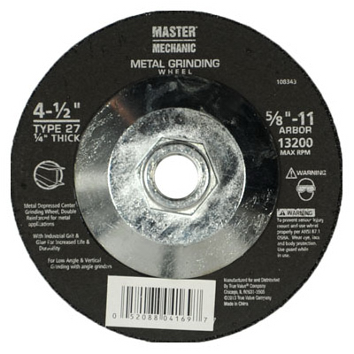 108343 4.5 X 0.25 X 0.625-11 In. Master Mechanic Metal Grinding Wheel