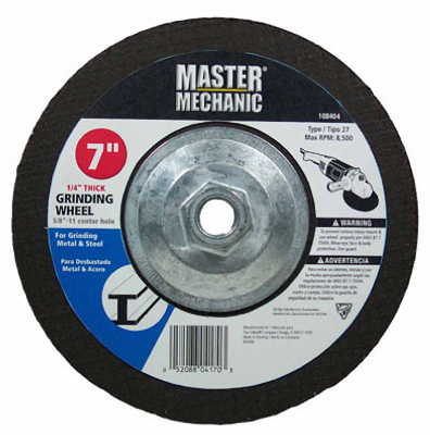108404 7 X 0.25 X 0.625-11 In. Master Mechanic Metal Grinding Wheel