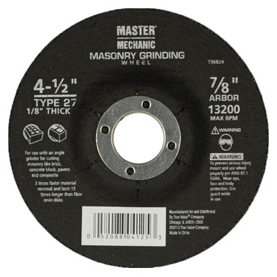 736824 4.5 X 0.12 X 0.87 In. Master Mechanic Masonry Cutting Wheel