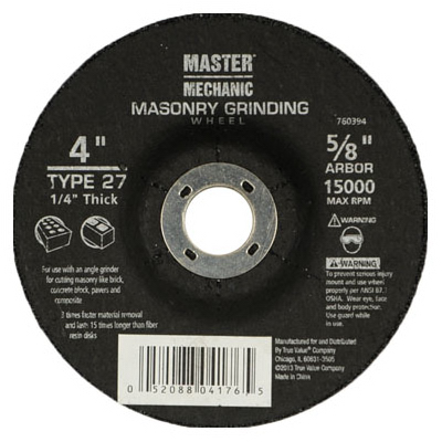 760394 4 X 0.25 X 0.62 In. Master Mechanic Masonry Grinding Wheel
