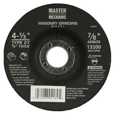 764897 4.5 X 0.25 X 0.87 In. Master Mechanic Masonry Grinding Wheel
