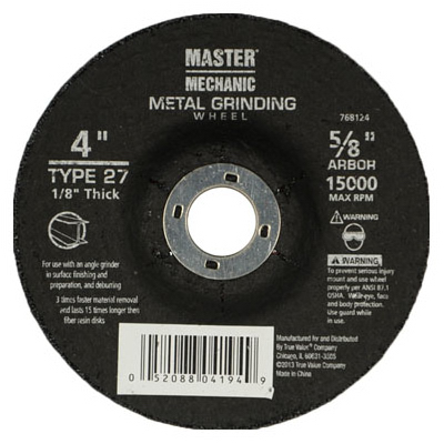 768124 4 X 0.25 X 0.62 In. Master Mechanic Metal Cutting Wheel
