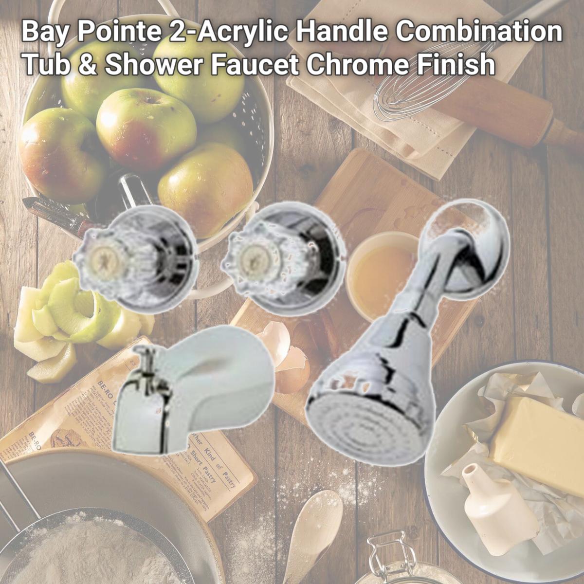 Picture of Homewerks Worldwide 210524 Bay Pointe 2-Acrylic Handle Combination Tub & Shower Faucet, Chrome Finish