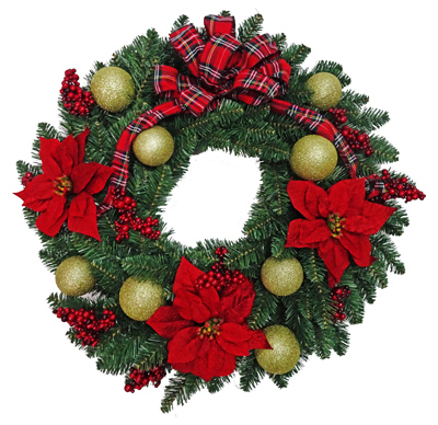 222402 30 In. Holiday Wonderland Pvc Wreath With Plaid Bow