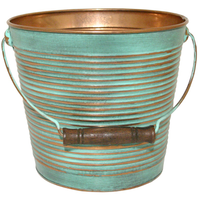 Robert Allen 212012 10 In. Planter, Ribbed Metal - Vintage Copper