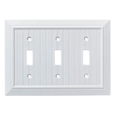224091 Classic Beadboard Triple Switch Wall Plate - Pure White
