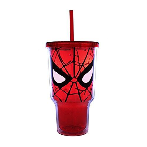 32 Oz Spider-man Eyes Jumbo Plastic Cold Cup With Lid & Straw