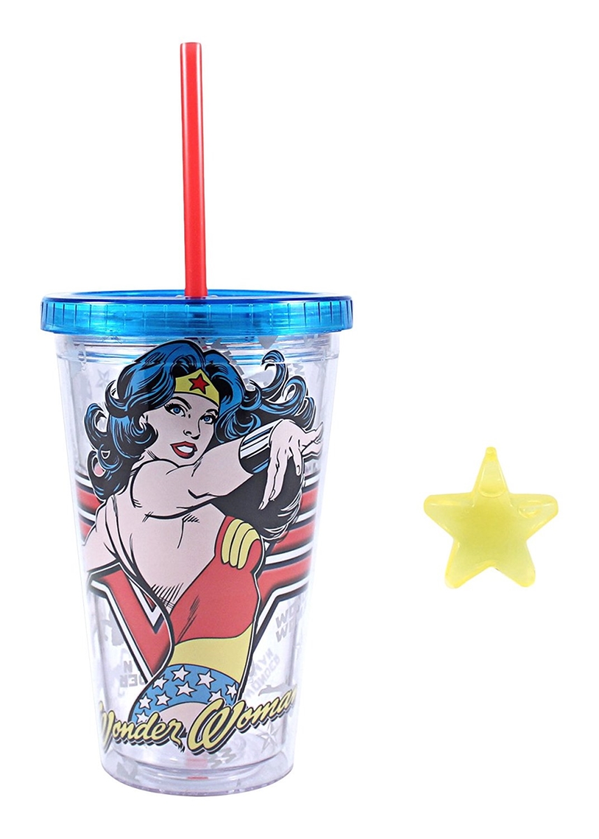230888 16 Oz Wonder Woman Plastic Cold Cup With Star Shaped Ice Cubes