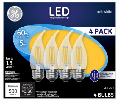 234649 5w Medium-base Decorative Led Light Bulb, Clear - Pack Of 4