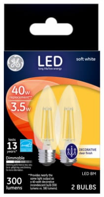 234654 3.5w Medium-base Decorative Led Light Bulb, Clear - Pack Of 2