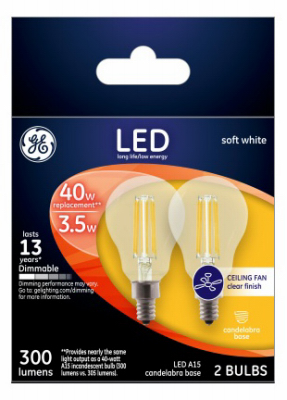 234659 3.5w A15 Ceiling Fan Led Light Bulb, Clear - Pack Of 2