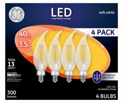234677 3.5w Candelabra-base Decorative Led Light Bulb, Clear - Pack Of 4