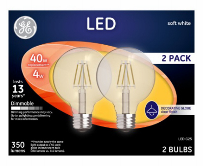 234728 G25 Daylight Led Light Bulbs, Clear - Pack Of 2