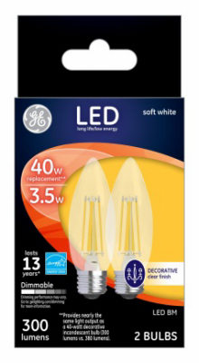 234788 Blunt-tip Decorative Led Light Bulb, Clear - Pack Of 2