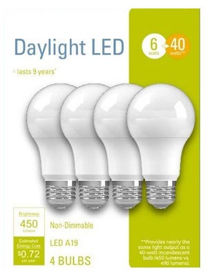 235062 6w A19 Led Light Bulbs, Daylight - Pack Of 4