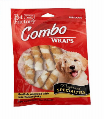 Pet Factory 236542 3 In. Combo Beefhide Rolls Wrapped With Chicken Dog Treat - Pack Of 8