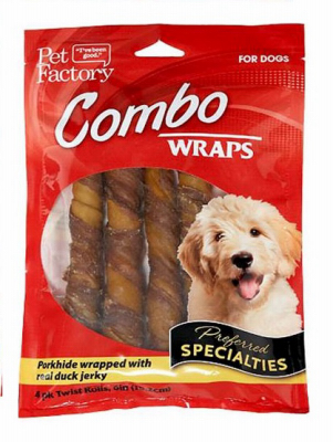 Pet Factory 236545 6 In. Porkhide Twist Rolls Wrapped With Duck Meat Dog Treats - Pack Of 4