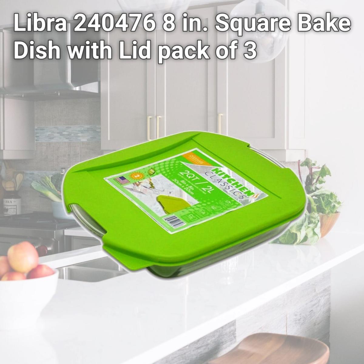 Picture of Libra 240476 8 in. Square Bake Dish with Lid pack of 3