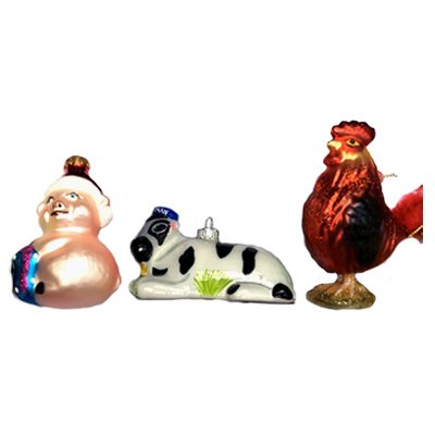 238937 Glass Farm Animal Ornament, 3 Styles