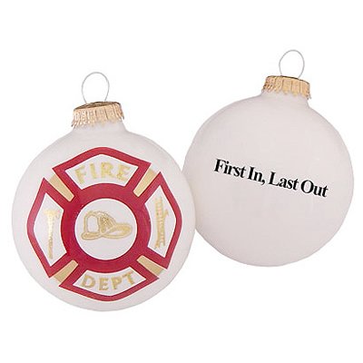 238848 3.25 In. Fire Department Porcelain Glass Ornament - White