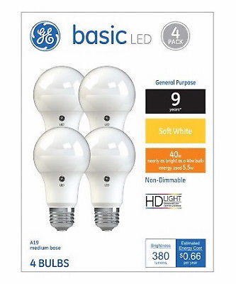 240218 5.5W A19 Shape Soft White Light Color Bulb - Pack of 4