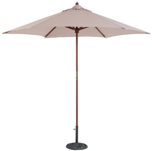 245807 9 Ft. Polyester Woodgrain Steel Pole Market Umbrella, Beige - 2 Piece
