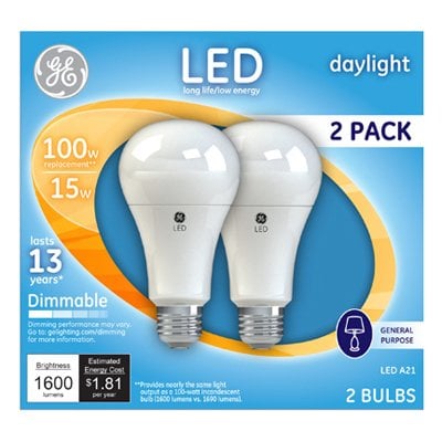 227144 15W A21 Shape Daylight Light Color White Bulb - Pack of 2