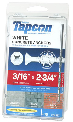 196294 0.18 X 2.75 In. Steel Phillips Head Tapcon Concrete Anchor, White - Pack Of 75
