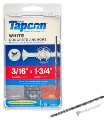 196296 0.18 X 1.75 In. Steel Flat Head Phillips Tapcon Concrete Anchors, White - Pack Of 75
