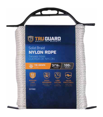 231502 0.18 In. X 100 Ft. Tru-guard White Solid Braided Nylon Rope