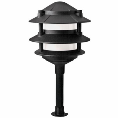 241393 2.2w Warm White Cast Aluminum 3 Tier Led Path Light, Black With Frosted Plastic Lens