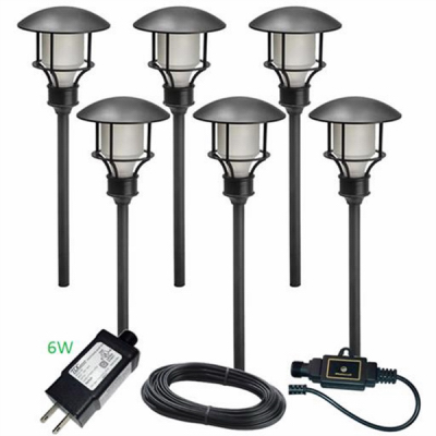 241410 0.9w Warm White Plastic Led Path Light Set, Black With Frosted Plastic Lens - 6 Piece