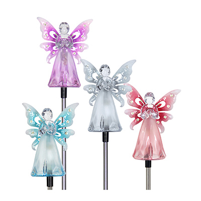241421 Four Seasons Courtyard Acrylic & Metal Solar Angel With Led Wings Garden Stake, Assorted Colors