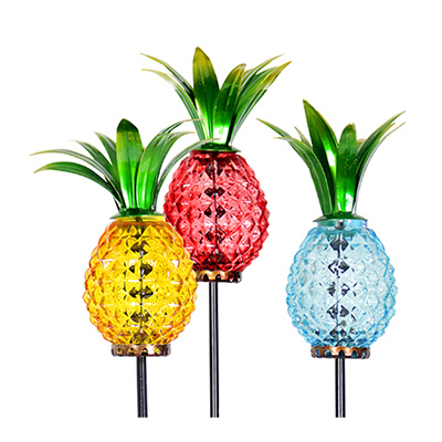 241422 Four Seasons Courtyard Metal & Glass Solar Pineapple Garden Stake, Assorted Colors