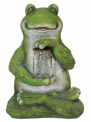 247538 Solar Led Frog With Jar Of Fire Flies Statue