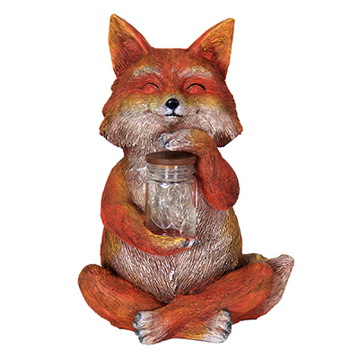 247539 Solar Led Fox With Jar Of Fire Flies Statue