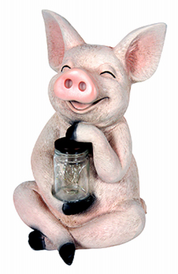 247541 Solar Pig With Firefly Jar Statue