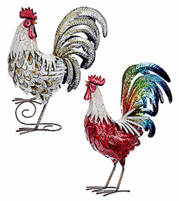 247839 18 In. Tall Metal Rooster Statue, Assorted Colors