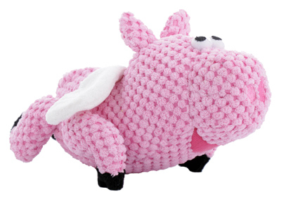 229315 Godog Small Pink Checkers Flying Pig Dog Toy