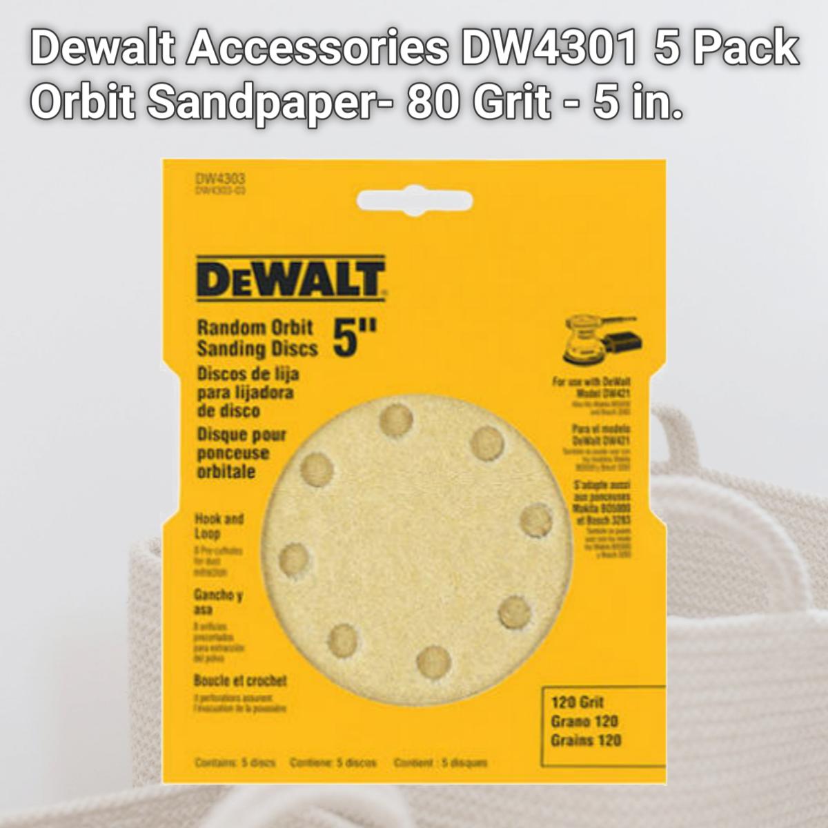 Picture of Dewalt Accessories DW4301 5 Pack Orbit Sandpaper- 80 Grit - 5 in.