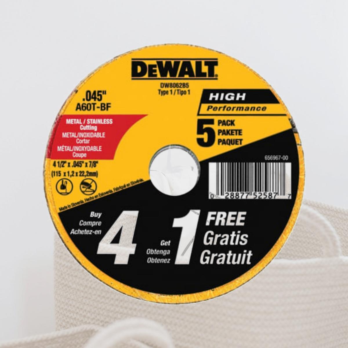 Picture of Dewalt Accessories DW8062B5 5 Pack Metal & Stainless Cutting Wheel - 4.5 x 0.05 in.