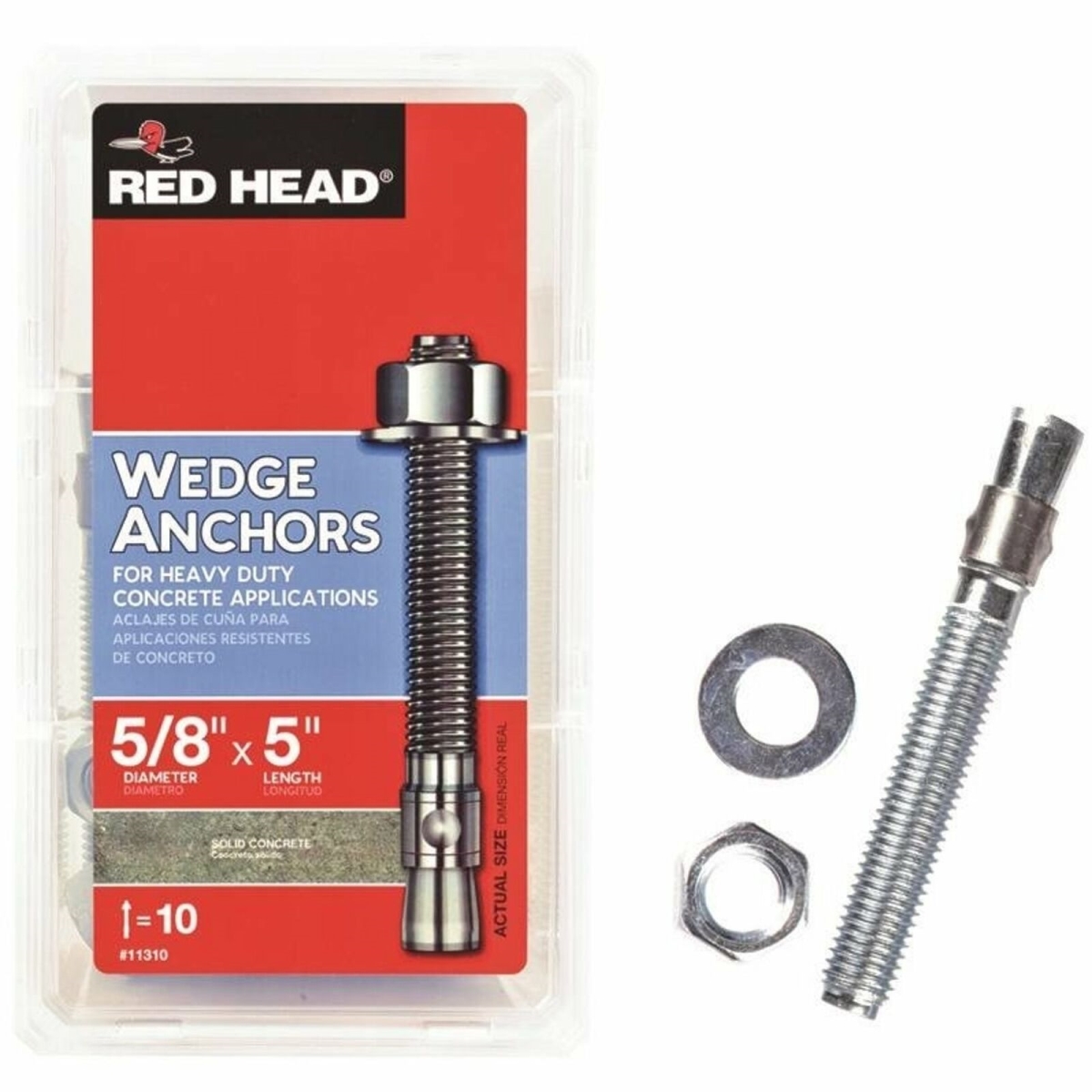 253408 0.62 X 5 In. Heavy Duty Wedge Anchors - Pack Of 10