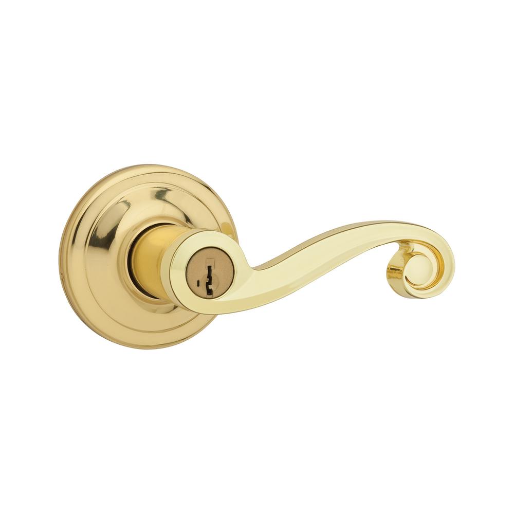 Kwikset 253250 Signature Series Lido Universal Keyed Entry Lever With Smart Key Rekeying, Polished Brass