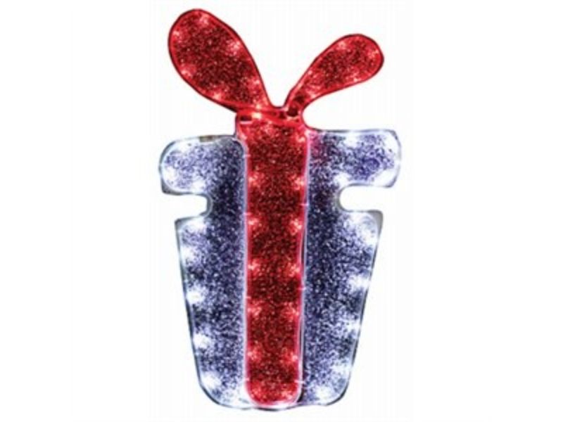 UPC 808339071445 product image for 251973 18 in. LED Christmas Window Decoration - Silver Present & Red Bow Tape Li | upcitemdb.com