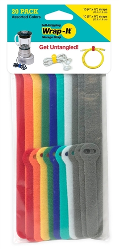 250839 Wrap-it Self-gripping Storage Cable Multi-color Cable Ties - Pack Of 20