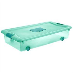 Sterilite 254189 56 Qt. Wheeled Fresh Scent Box Tote, Aqua Tint Base - Pack Of 4