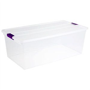 Clear View Latch Storage Box, 110-quart With Plum Latches