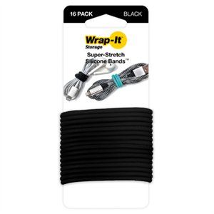 260124 Super Stretch Silicone Bands, Black - Pack Of 16
