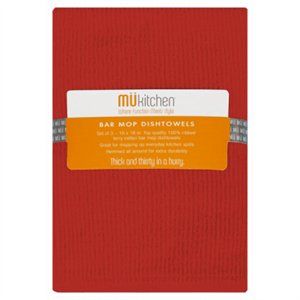 253357 Crimson Red Bar Mop Towels, Pack Of 3 - Case Of 4